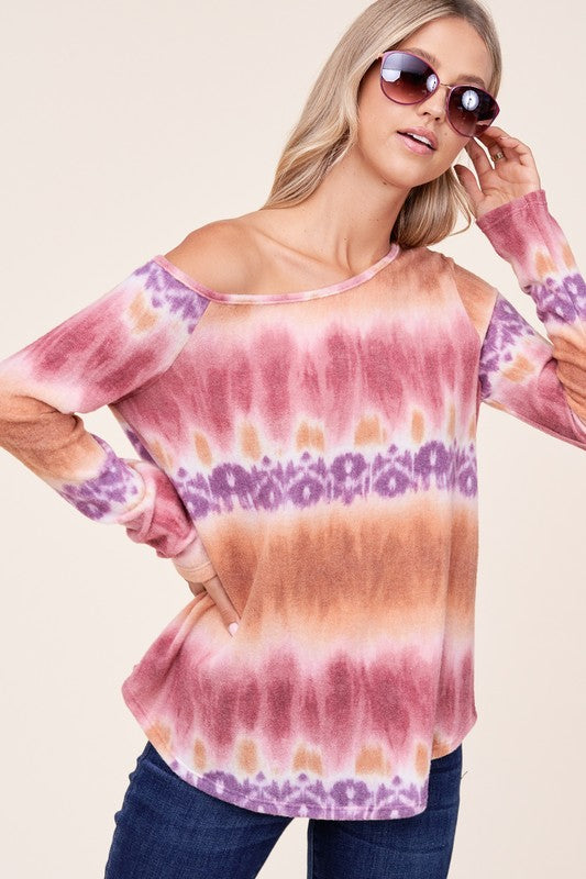 Plus Size Cozy Tie Dye One Shoulder Top