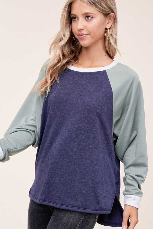 Women's Loose Fit Color Block Terry Sweatshirt