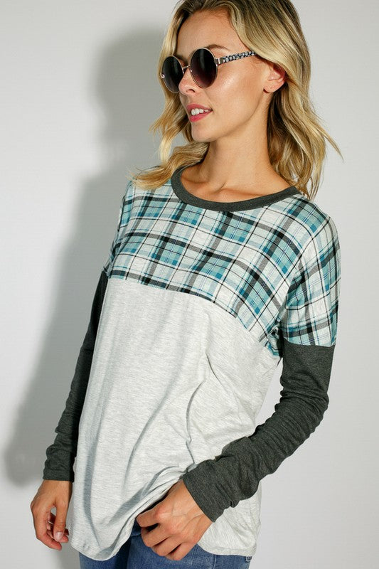 Women's Casual Plaid Colorblock Long Sleeve Top