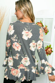 Women's Casual Floral Print Ruffle Tunic Top