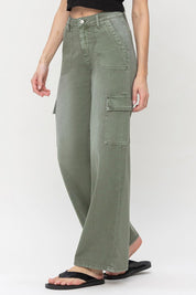 Women's High Rise Utility Cargo Wide Leg Jeans