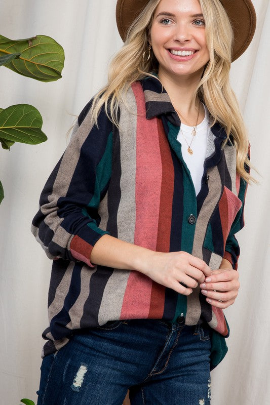 Women's Oversized Cozy Stripe Flannel Shacket