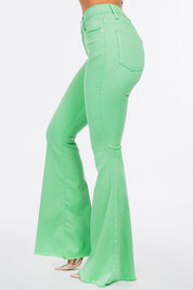 Women's High Waist Lime Green Bell Bottom Jeans