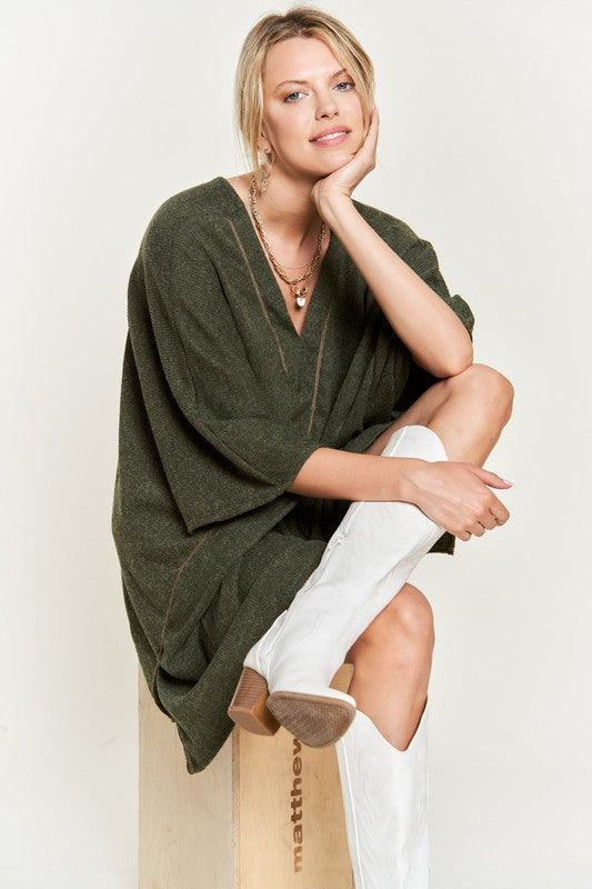 Women's Oversized V-Neck Poncho Top