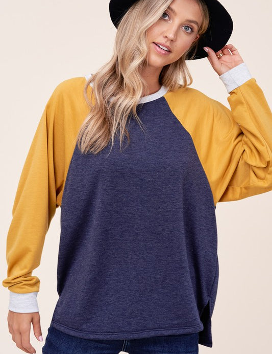 Women's Loose Fit Color Block Terry Sweatshirt