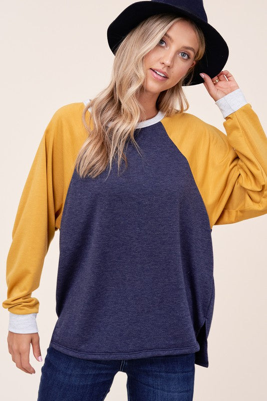 Women's Loose Fit Color Block Terry Sweatshirt