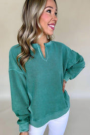 Women's Relaxed Fit Notched Neck Drop Shoulder Sweatshirt