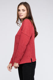 Women's Oversized Ribbed Melange Hacci Sweater with Pocket