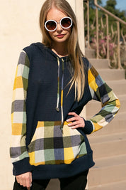 Women's Casual Loose Fit Plaid Mixed Hoodie Sweatshirt