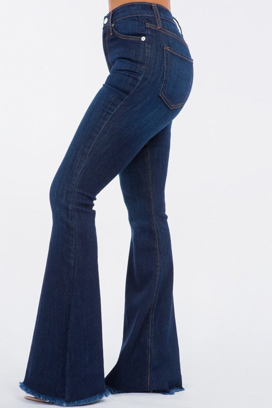 Women's High Rise Bell Bottom Jeans in Dark Denim