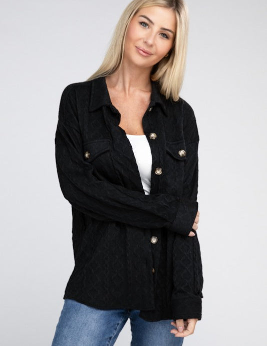 Women's Button Front Stretch Knit Shacket