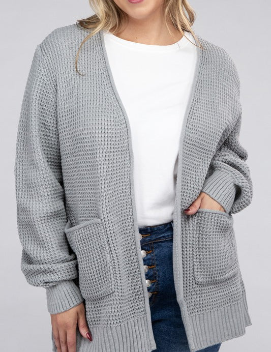 Plus Size Oversized Waffle Open Cardigan Sweater