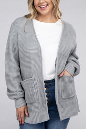 Plus Size Oversized Waffle Open Cardigan Sweater