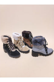 Women's Casual Faux Fur Block Heel Combat Booties