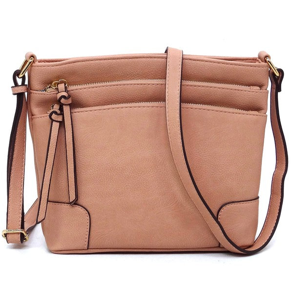 Women's Faux Leather Multi Zip Pocket Crossbody Bag