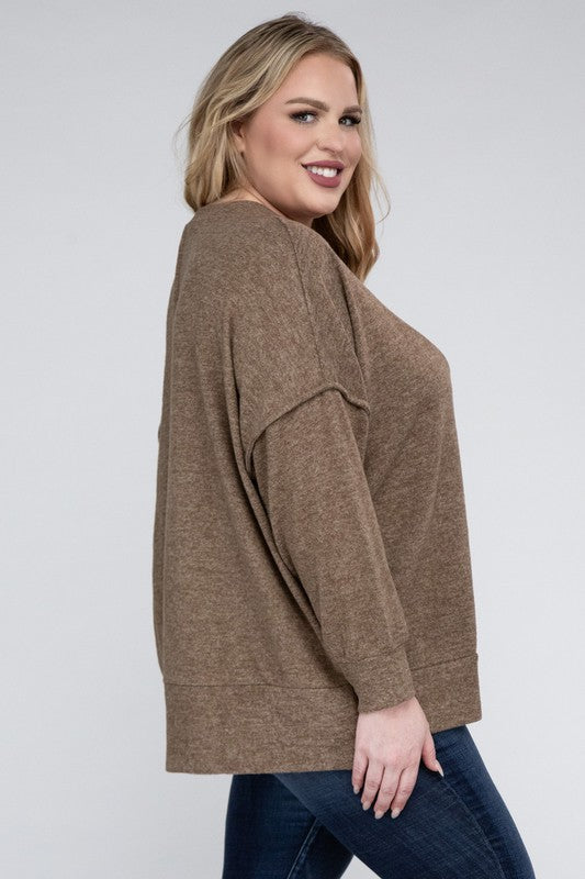 Plus Size Oversized Melange Drop Shoulder Sweater