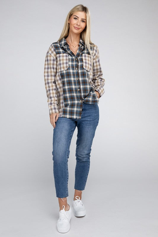 Women's Plaid Patchwork Long Sleeve Shirt