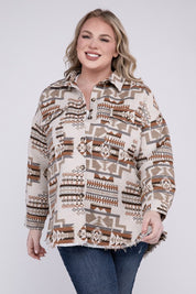 Plus Size Western Print Aztec Shacket for Women