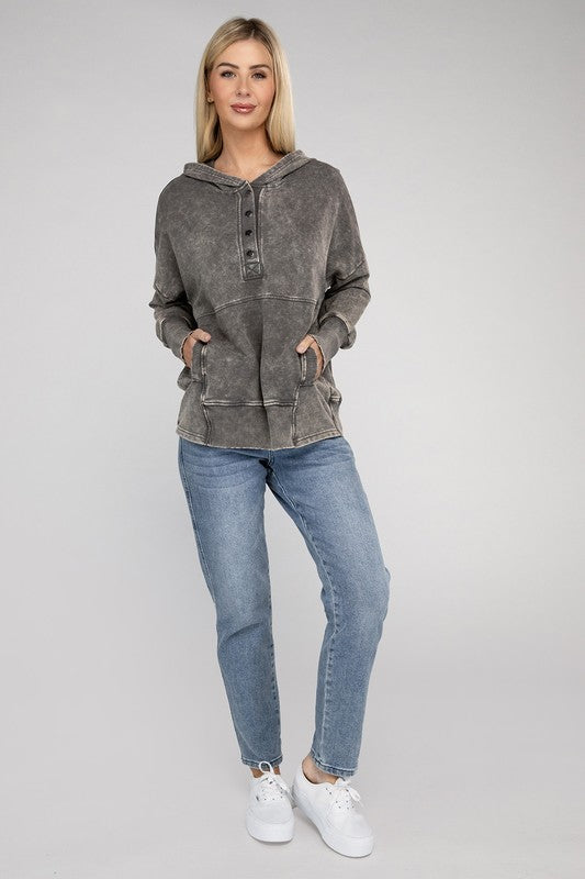 Women's Loose Fit Acid Wash Kangaroo Pocket Hoodie