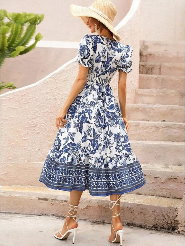 Women's Floral Print Short Sleeve Maxi Dress