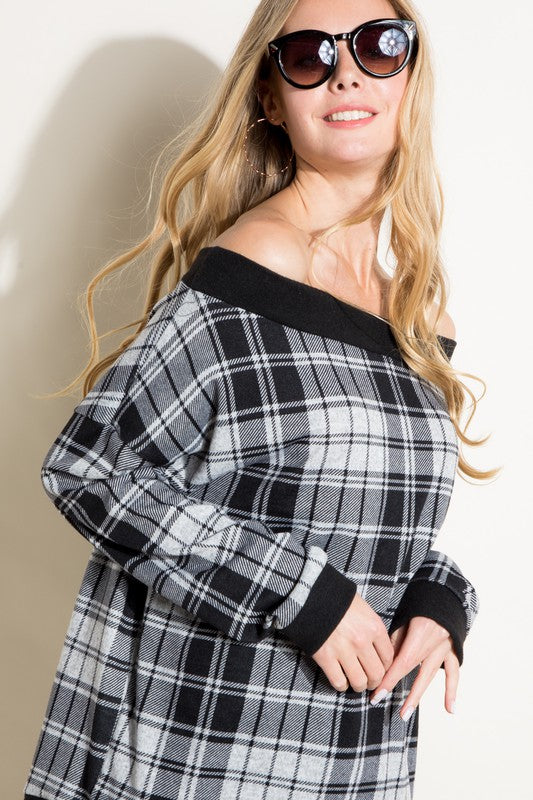 Women's Plaid Off Shoulder Top