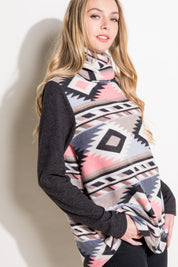 Women's Aztec Mixed Turtle Neck Top