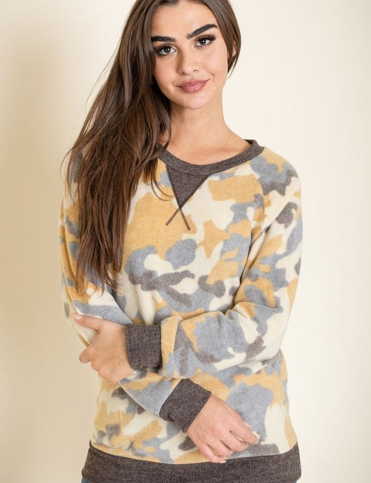 Women's Camo Brushed Pullover with Raglan Sleeves