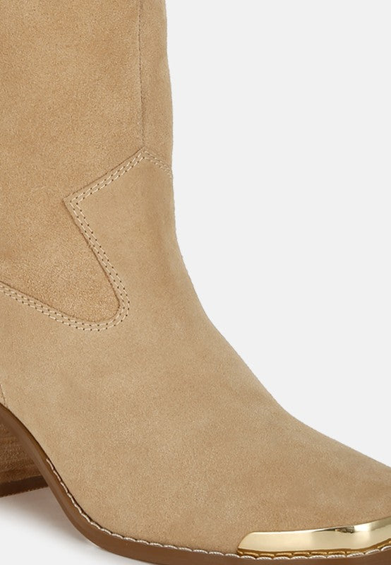 Women's Suede Western-Inspired Square Toe Ankle Boots