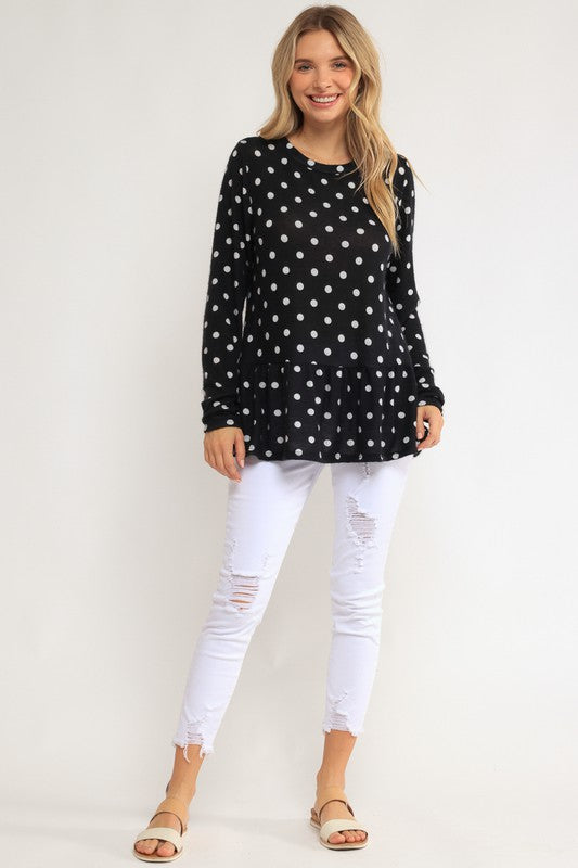 Women's Casual Polka Dot Tunic Top with Ruffle Bottom