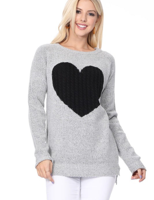 Women's Cozy Heart Jacquard Round Neck Pullover Sweater