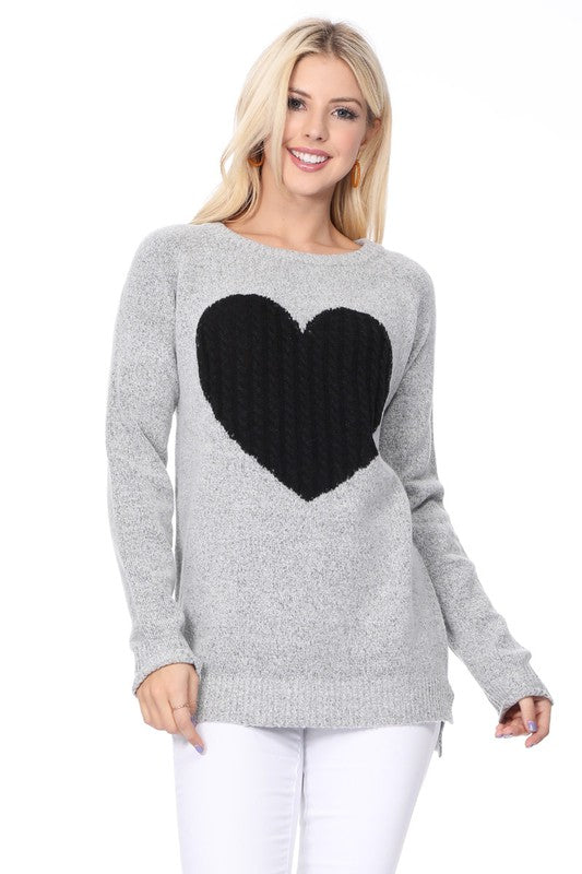 Women's Cozy Heart Jacquard Round Neck Pullover Sweater