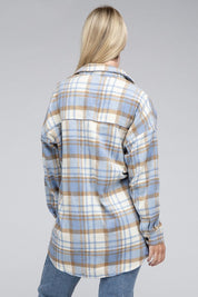 Women's Casual Plaid Shacket with Button Details