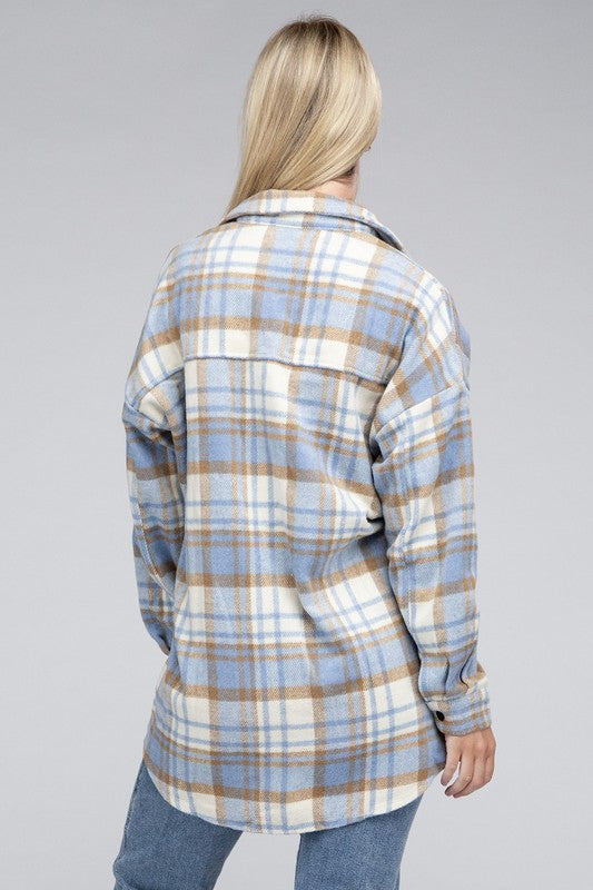 Women's Casual Plaid Shacket with Button Details