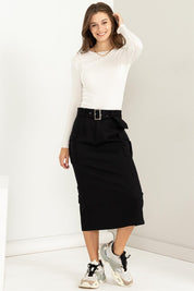 Women's High-Waisted Buckled Belt Cargo Skirt