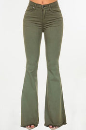 Women's High Rise Olive Bell Bottom Jeans