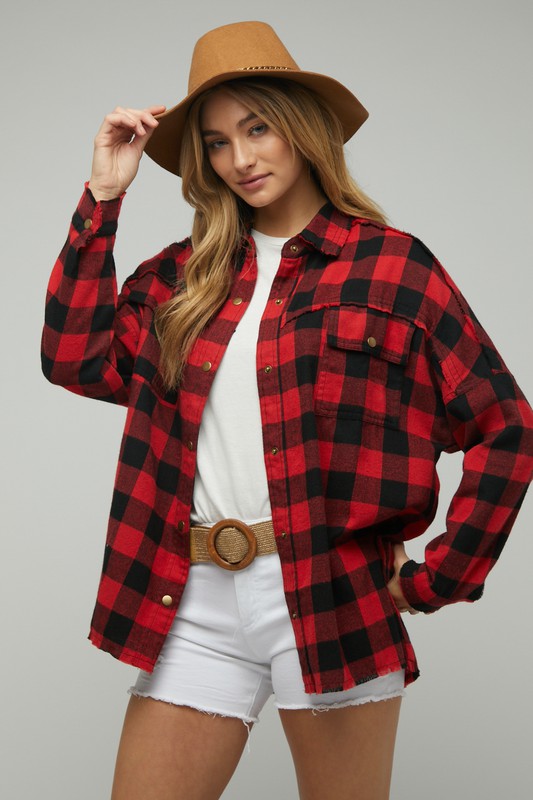 Women's Relaxed Fit Plaid Embroidered Jacket