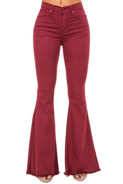 Women's High Rise Bell Bottom Jeans in Wine