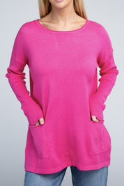 Women's Relaxed Viscose Sweater with Front Pockets