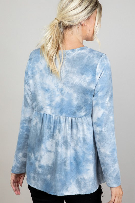 Women's Relaxed Fit Cloud Tie Dye Babydoll Top