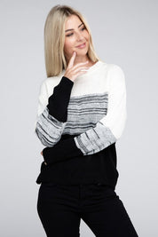 Women's Color Block Long Sleeve Round Neck Sweater