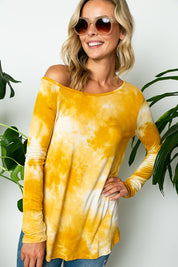 Women's Tie Dye One Shoulder Long Sleeve Plus Top