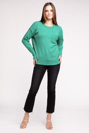 Women's Casual Melange Hi-Low Hem Round Neck Sweater