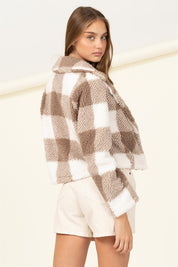 Women's Chic Plaid Faux Fur Jacket