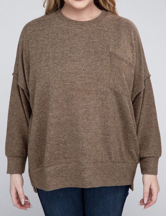 Plus Brushed Melange Drop Shoulder Sweater