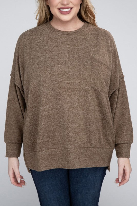 Plus Size Oversized Melange Drop Shoulder Sweater