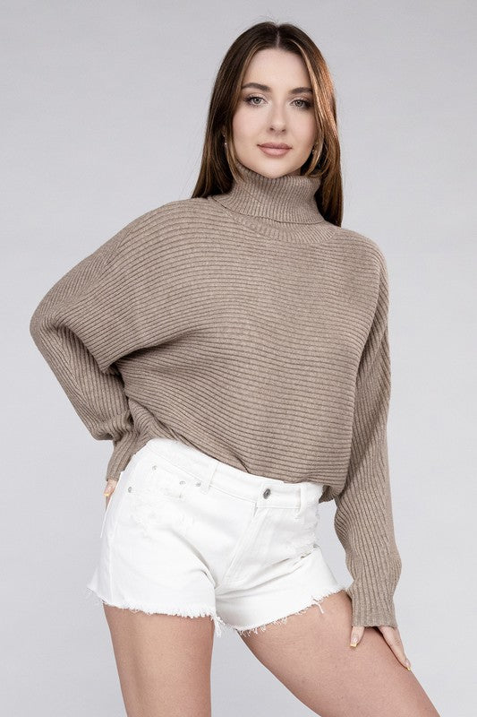 Women's Loose Fit Viscose Dolman Sleeve Turtleneck Sweater