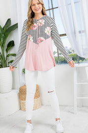 Plus Size Floral Stripe Mix Sweatshirts