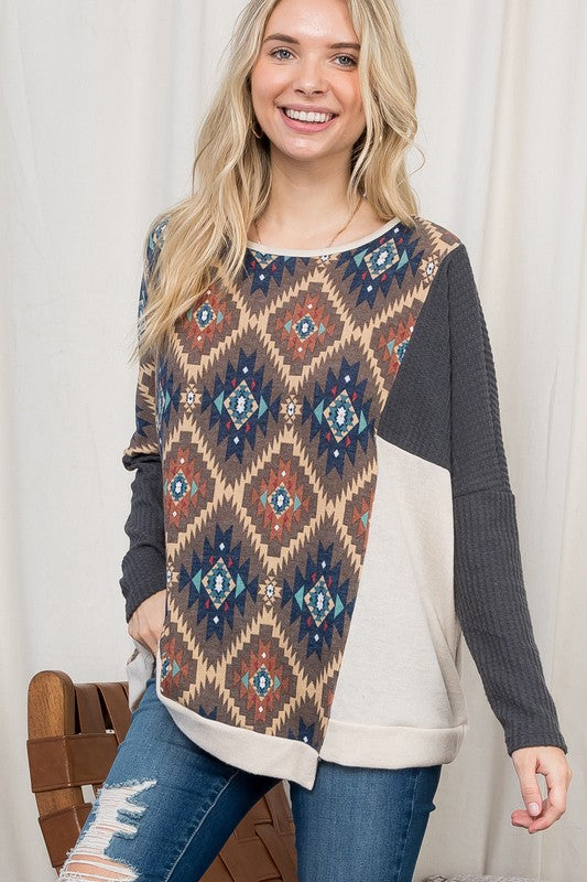 Women's Oversized Aztec Print Mix and Match Top