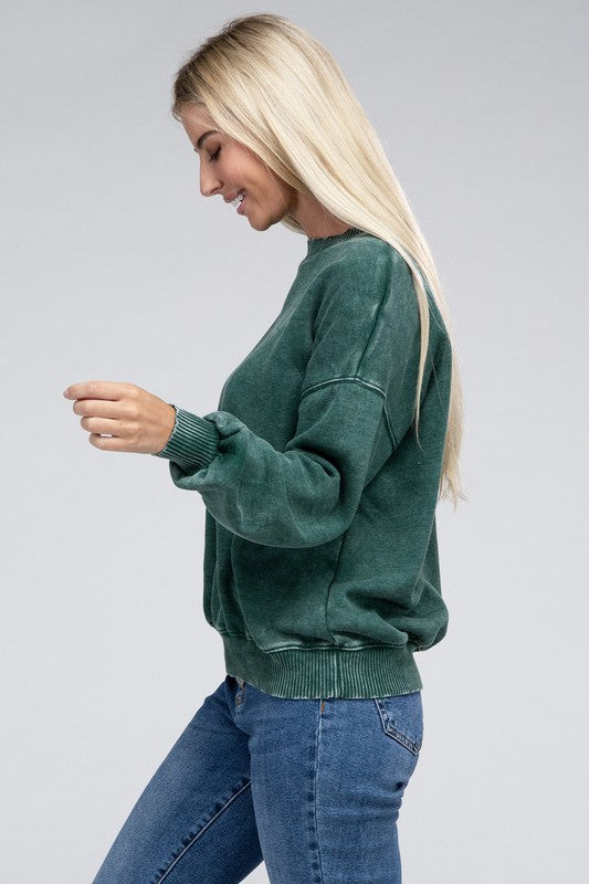 Women's Oversized Acid Wash Fleece Pullover