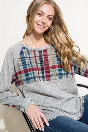 Women's Casual Multi Color Plaid Mixed Top